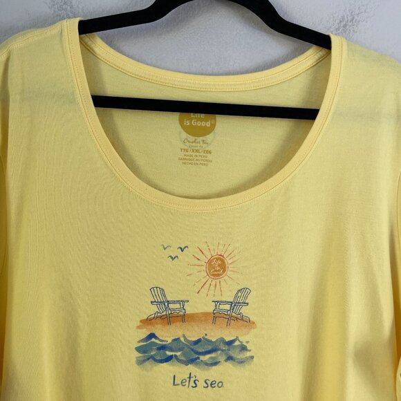 Life Is Good Womens Plus XXL Crusher Tee Yellow Cotton "Lets Sea" Shirt Top - Picture 1 of 9